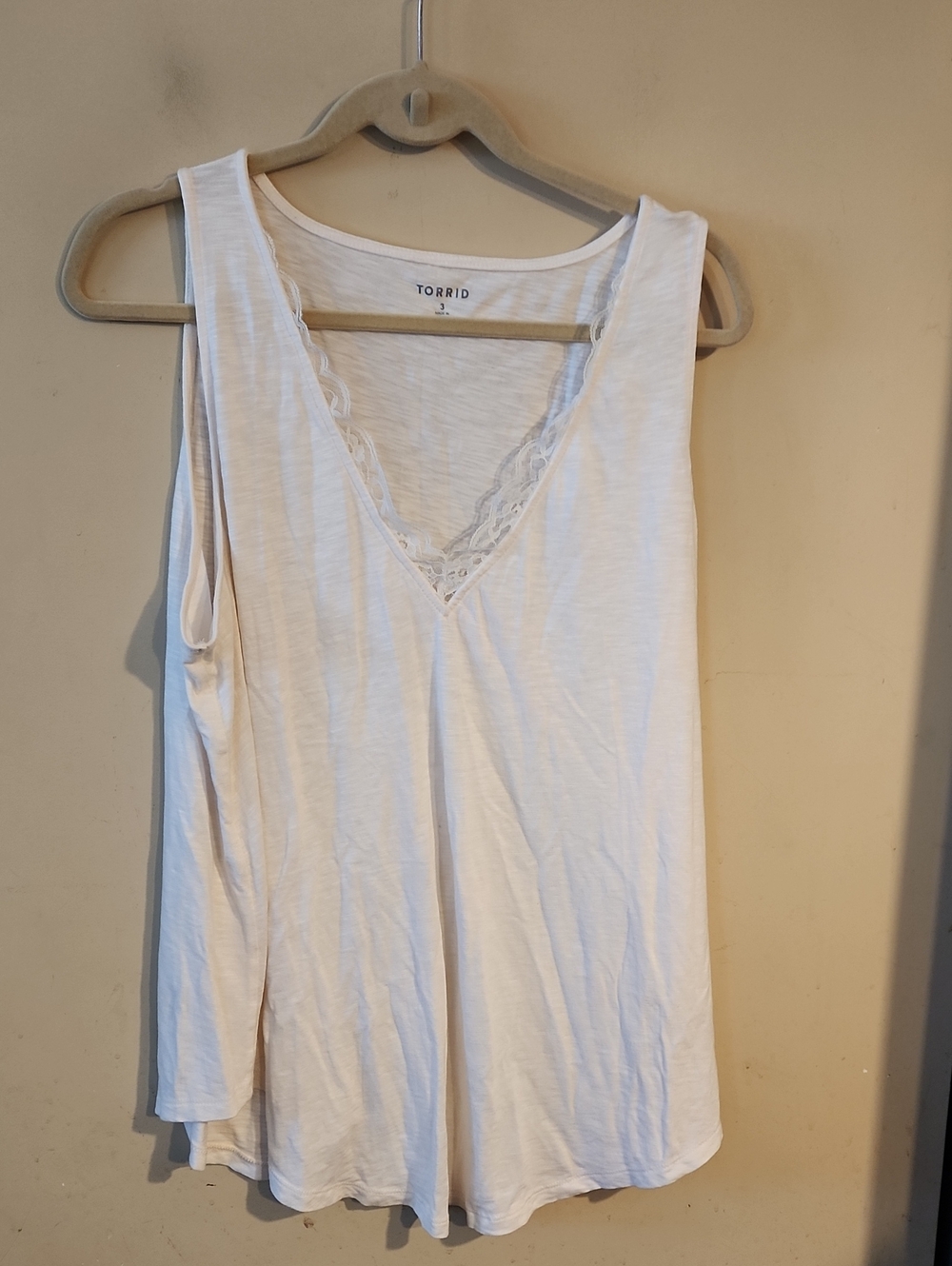 torrid White Lace Trim V-Neck Tank